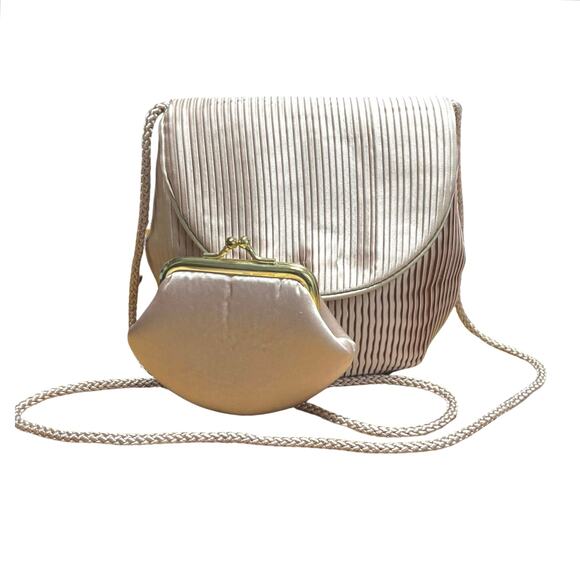 Le-Ann Champagne Color Satin 2 Piece Shoulder Bag and Coin Purse Prom Wedding - Picture 7 of 7